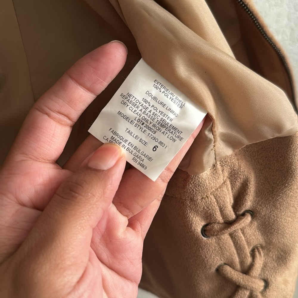 Tribal Faux Suede Full Zip Jacket Camel Brown Size 6 - Picture 5 of 6